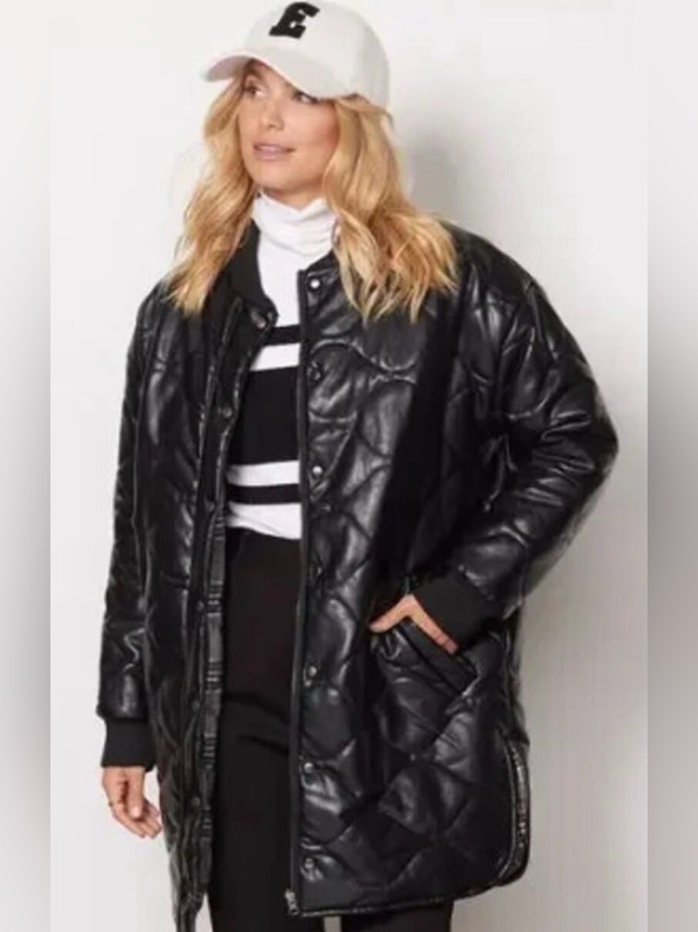 Evereve Georgetown Reversible Quilted Faux Leather and Flannel Long Coat XS